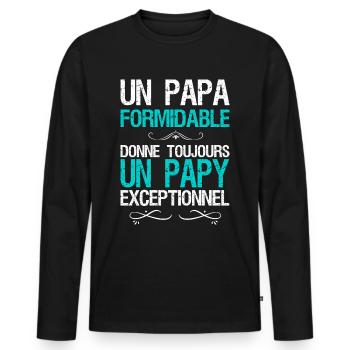 Papa Papy Citation Annonce Naissance Bébé - T-shirt manches longues Premium bio Homme - noir - Devant - Nico (187cm)