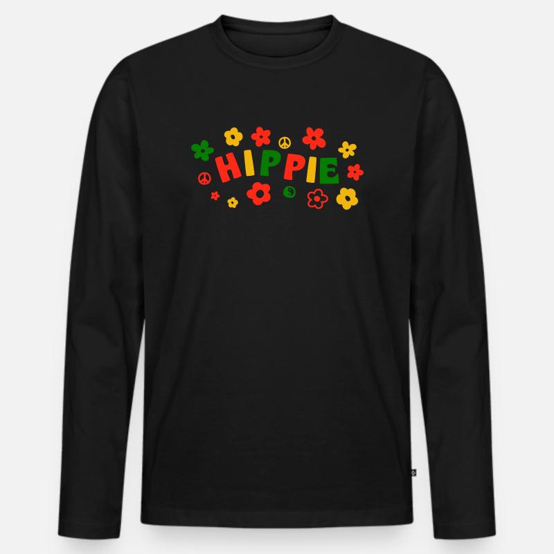 Hippie - Männer Premium Bio Langarmshirt - Schwarz