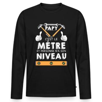 Papy C'est Le Mètre Humour Homme Bricoleur - T-shirt manches longues Premium bio Homme - noir - Devant - Nico (187cm)