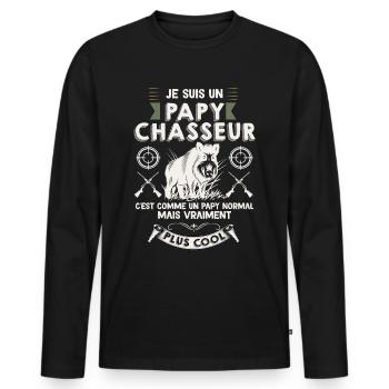 Mon Papy Est Un Chasseur Cool Cadeau Chasse - T-shirt manches longues Premium bio Homme - noir - Devant - Nico (187cm)