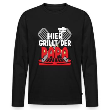Hier Grillt Der Papa - Männer Premium Bio Langarmshirt - Schwarz - Vorne - Nico (187cm)