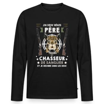 Chasseur Et Papa Humour Chasse - T-shirt manches longues Premium bio Homme - noir - Devant - Nico (187cm)