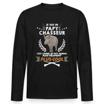 Mon Papy est Un Chasseur Cool et Drôle - T-shirt manches longues Premium bio Homme - noir - Devant - Nico (187cm)