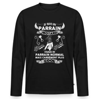 Parrain Motard Cool Cadeau Des Filleuls - T-shirt manches longues Premium bio Homme - noir - Devant - Nico (187cm)