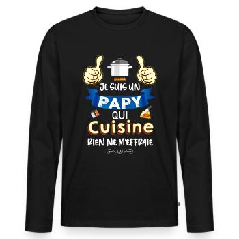 Papy à la Cuisine C'est de La balle - T-shirt manches longues Premium bio Homme - noir - Devant - Nico (187cm)