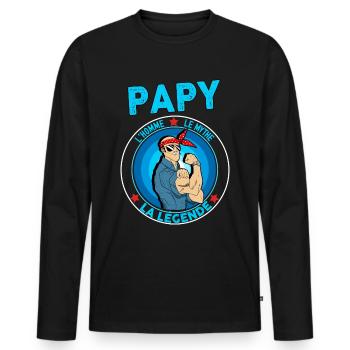 Papy le mythe la légende Humour Grand Père Vintage - T-shirt manches longues Premium bio Homme - noir - Devant - Nico (187cm)