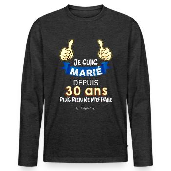 Anniversaire Mariage 30 ans - T-shirt manches longues Premium bio Homme - anthracite chiné - Devant - Nico (187cm)