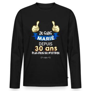 Anniversaire Mariage 30 ans - T-shirt manches longues Premium bio Homme - noir - Devant - Nico (187cm)