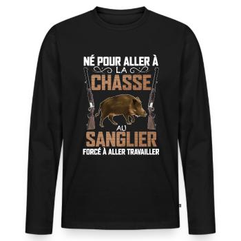 Homme Né Pour La Chasse Au Sanglier - T-shirt manches longues Premium bio Homme - noir - Devant - Nico (187cm)
