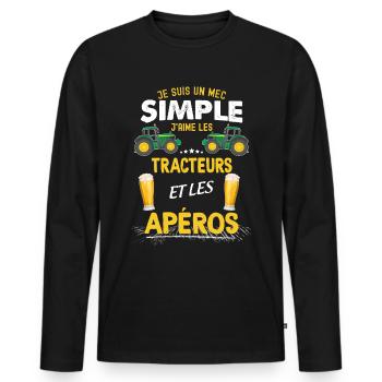 Tractor and aperitifs We don't like it Daddy gift - Men's Premium Organic Long Sleeve Shirt - black - Front - Nico (187cm)