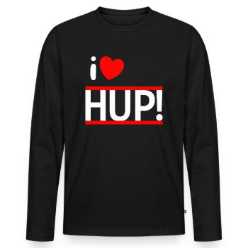 i LOVE HUP! - Männer Premium Bio Langarmshirt - Schwarz - Vorne - Nico (187cm)