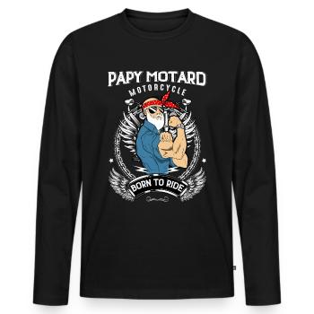 Papy Motard Barbu Vintage Et Drôle - T-shirt manches longues Premium bio Homme - noir - Devant - Nico (187cm)