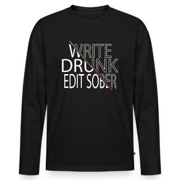 Présenter des dictons drôles tasses à café romancier littéraire - T-shirt manches longues Premium bio Homme - noir - Devant - Nico (187cm)