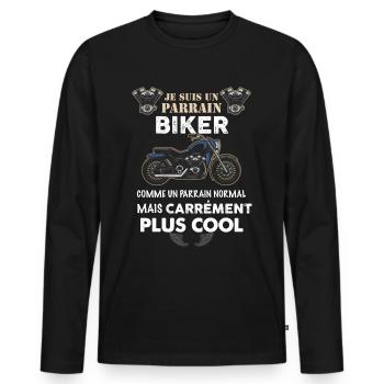 Parrain motard Cadeau Homme Moto - T-shirt manches longues Premium bio Homme - noir - Devant - Nico (187cm)
