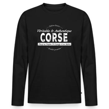 Véritable et authentique Corse - T-shirt manches longues Premium bio Homme - noir - Devant - Nico (187cm)