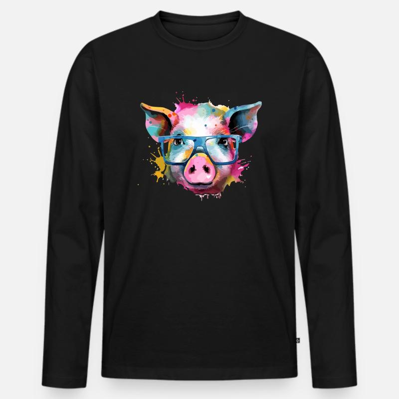 Jim das Schwein - Männer Premium Bio Langarmshirt - Schwarz