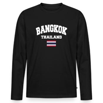 Bangkok - Men's Premium Organic Long Sleeve Shirt - black - Front - Nico (187cm)