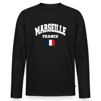 Marseille - Men's Premium Organic Long Sleeve Shirt - black - Front - Nico (187cm)