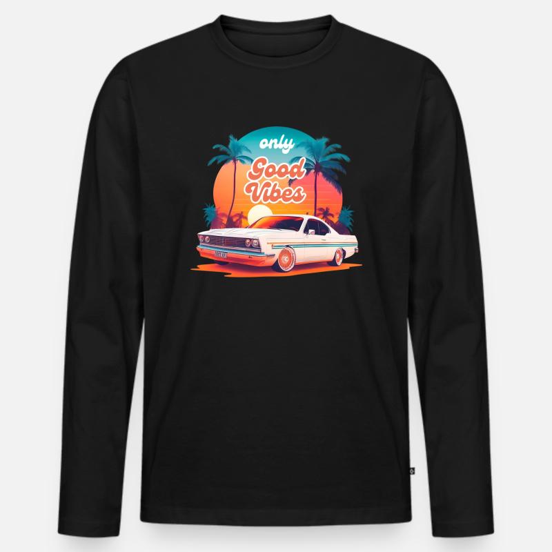 Design Sommer Retro - Männer Premium Bio Langarmshirt - Schwarz