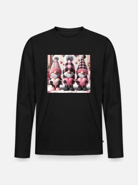 Pink Valentine Gnome - Men's Premium Organic Long Sleeve Shirt - black