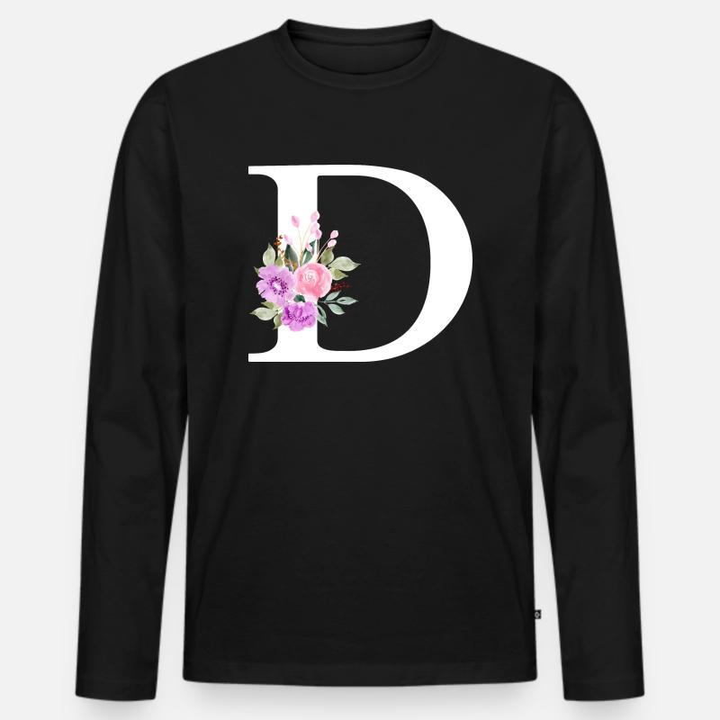 Lila Blumenbuchstabe D - Männer Premium Bio Langarmshirt - Schwarz