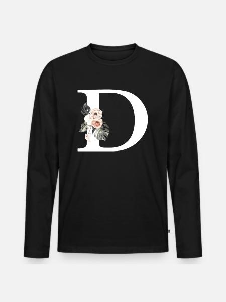 Tropical Floral Letter D - Men's Premium Organic Long Sleeve Shirt - black