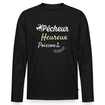 Pêcheur heureux poisson heureux - T-shirt manches longues Premium bio Homme - noir - Devant - Nico (187cm)