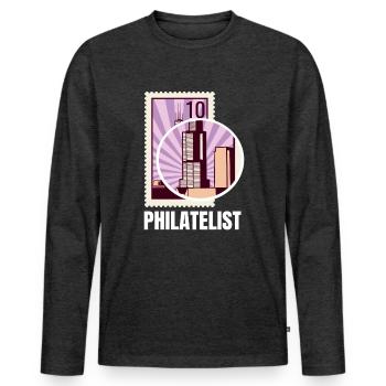 Collection de timbres philatélistes - T-shirt manches longues Premium bio Homme - anthracite chiné - Devant - Nico (187cm)