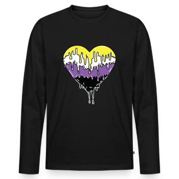 Nonbinary Pride Dropping Heart - Men's Premium Organic Long Sleeve Shirt - black - Front - Nico (187cm)