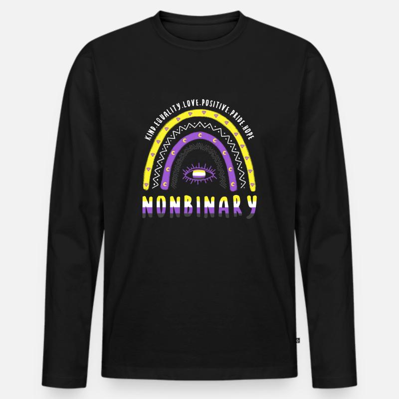 Boho Regenbogen Nonbinary - Männer Premium Bio Langarmshirt - Schwarz