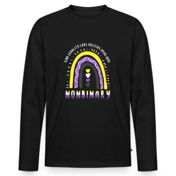 Nonbinary Boho Regenbogen - Männer Premium Bio Langarmshirt - Schwarz - Vorne - Nico (187cm)