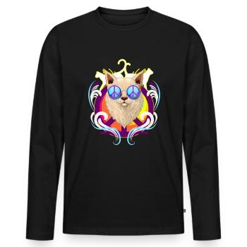 Peace Cat World Peace Anti-War - Men's Premium Organic Long Sleeve Shirt - black - Front - Nico (187cm)