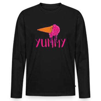 Yummy | lecker | Eis | Sommer | Eis essen - Männer Premium Bio Langarmshirt - Schwarz - Vorne - Nico (187cm)