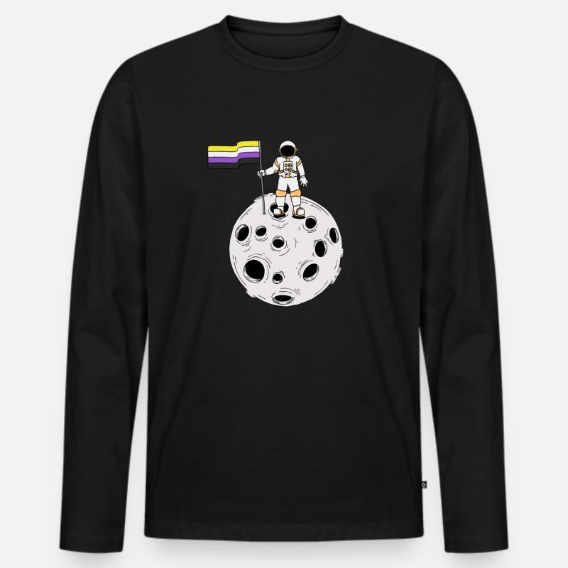 Nonbinary-Astronaut auf dem Mond Nonbinary-Flagge - Männer Premium Bio Langarmshirt - Schwarz