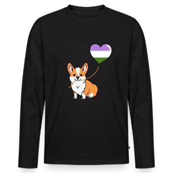 Corgi avec ballon Genderqueer - T-shirt manches longues Premium bio Homme - noir - Devant - Nico (187cm)