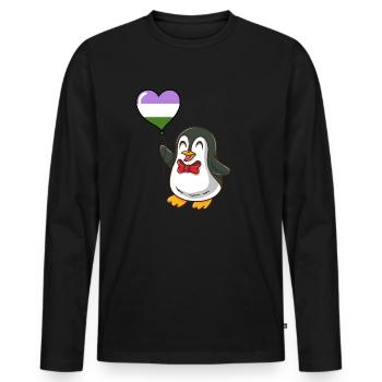 Pinguin Herzballon Genderqueer Pride - Männer Premium Bio Langarmshirt - Schwarz - Vorne - Nico (187cm)