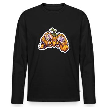 Kürbis Joystick Controller Gamer - Männer Premium Bio Langarmshirt - Schwarz - Vorne - Nico (187cm)