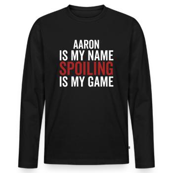 Aaron est mon nom Spoiler est mon jeu - T-shirt manches longues Premium bio Homme - noir - Devant - Nico (187cm)