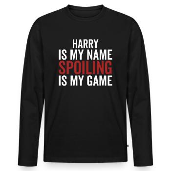 Harry est mon nom Spoiling est mon jeu - T-shirt manches longues Premium bio Homme - noir - Devant - Nico (187cm)