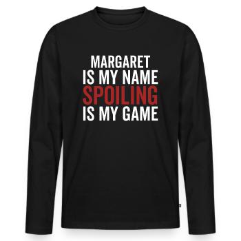 Margaret est mon nom Spoiler est mon jeu - T-shirt manches longues Premium bio Homme - noir - Devant - Nico (187cm)