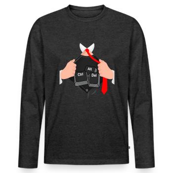 Ctrl alt del hack ordinateur informaticien - T-shirt manches longues Premium bio Homme - anthracite chiné - Devant - Nico (187cm)
