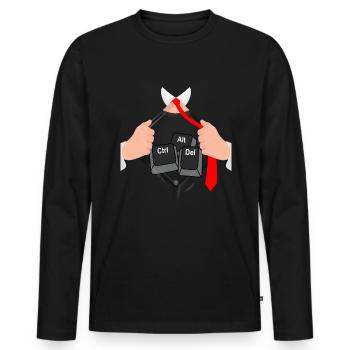 Ctrl alt del hack ordinateur informaticien - T-shirt manches longues Premium bio Homme - noir - Devant - Nico (187cm)