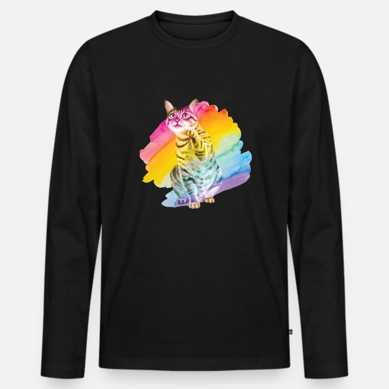 Savannah Katze Regenbogen Kätzchen - Männer Premium Bio Langarmshirt - Schwarz
