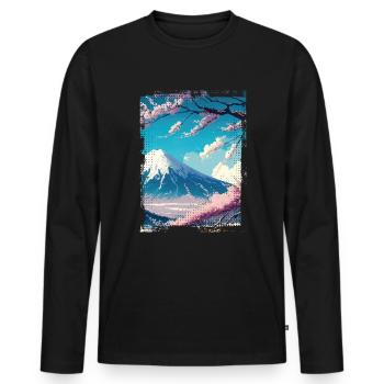 Japan Fuji Kirschblüten Kirschbaum Natur - Männer Premium Bio Langarmshirt - Schwarz - Vorne - Nico (187cm)