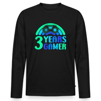 3ème anniversaire garçon 3 ans contrôleur de jeu - T-shirt manches longues Premium bio Homme - noir - Devant - Nico (187cm)