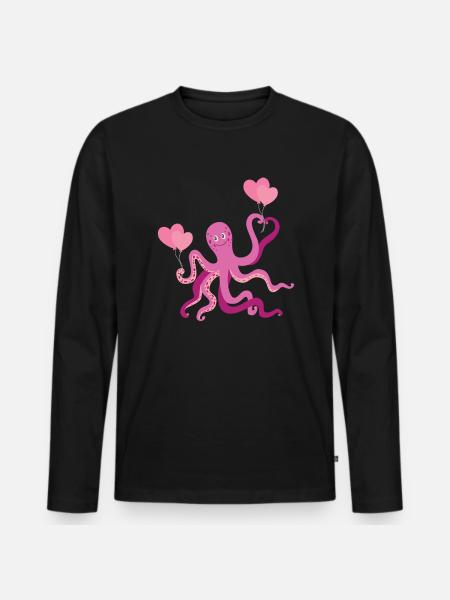 Octopus Heart Children Squid - Men's Premium Organic Long Sleeve Shirt - black