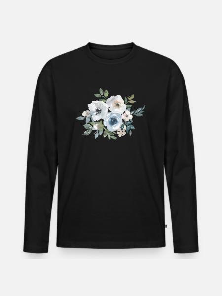 Blumen Rosen Aquarell - Männer Premium Bio Langarmshirt - Schwarz