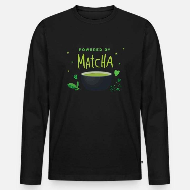 Powered By Matcha Japan - Männer Premium Bio Langarmshirt - Schwarz