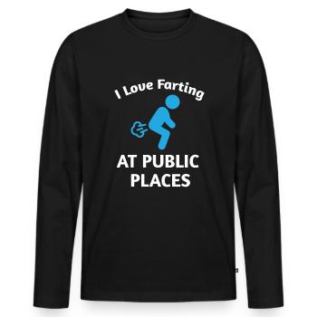 I Love Farting At Public Places Furz - Männer Premium Bio Langarmshirt - Schwarz - Vorne - Nico (187cm)