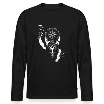 Rabe Nordisch Baum Mythologie Rune - Männer Premium Bio Langarmshirt - Schwarz - Vorne - Nico (187cm)